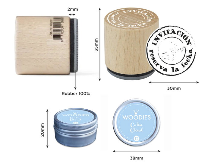 Innspiro Kit 4 Tampons Bois Woodies Fiesta Invitaciones et Encre Bleu Clair