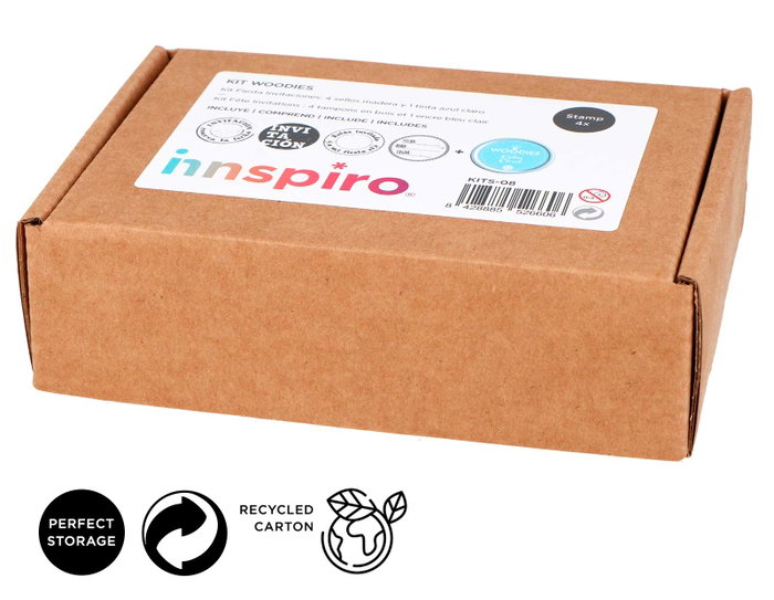 Innspiro Kit 4 Tampons Bois Woodies Fiesta Invitaciones et Encre Bleu Clair