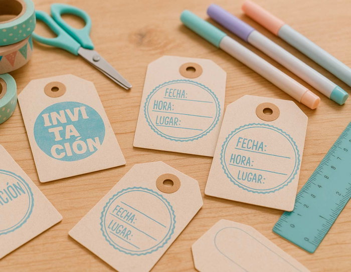 Innspiro Kit 4 Tampons Bois Woodies Fiesta Invitaciones et Encre Bleu Clair