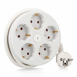Edm Base multiple ronde 5 prises Schuko avec interrupteur, blanche