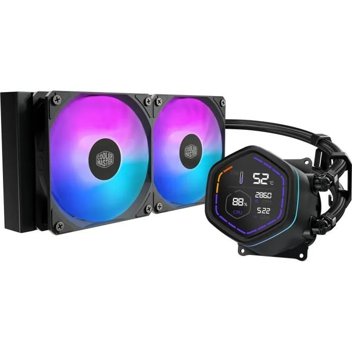 Cooler Master - MasterLiquid Core Nex Digital 240 Black ARGB, Watercooling AIO, Radiateur 240 mm, Pompe avec écran digital, Ventilateur 120 mm ARGB, MLX-D24M-A18PA-RD Cooler Master - MasterLiquid Core Nex Digital 240 Black ARGB, Watercooling AIO, Radiateur 240 mm, Pompe avec écran digital, Ventilateur 120 mm ARGB, MLX-D24M-A18PA-RD