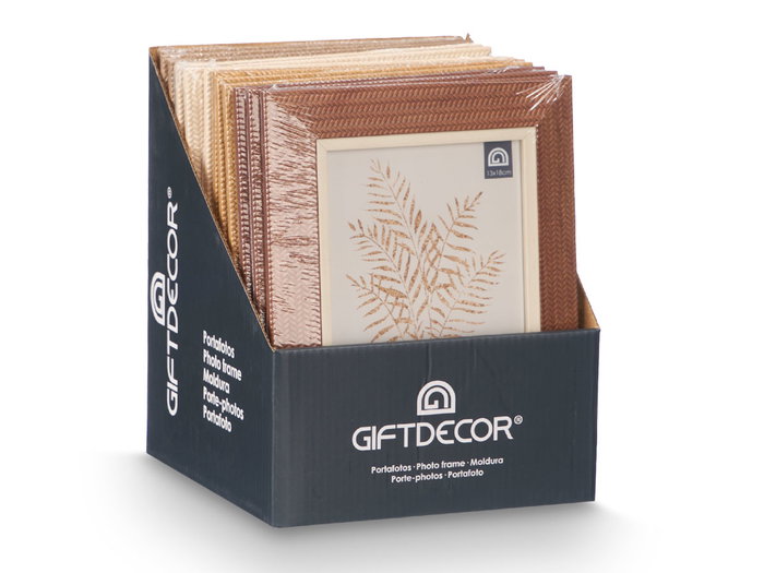 GIFTDECOR Porte-photos Relief 13x18 cm, Bois MDF et Verre, Beige/Crème/Gris/Marron, 19x24x1.5 cm (Set de 24)