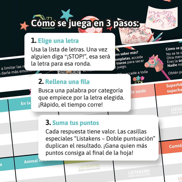 Sd Games Listos Listas Y Listakens Junior Jeu de société familial | 32 catégories | De 2 à 50 joueurs | À partir de 9 ans