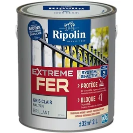 Ripolin - 396709 - Peinture antirouille pour métaux ferreux - Gris clair finition brillant - Avec sous-couche intégrée - 2 litres