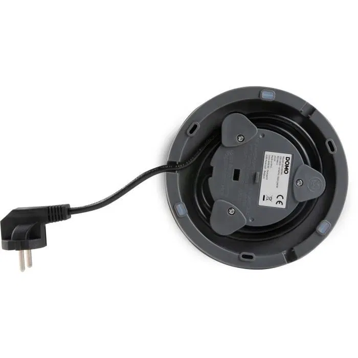 Domo DO9268WK Bouilloire électrique 2200W, 1,7L, socle rotatif 360°, design noir et bois, avec filtre amovible