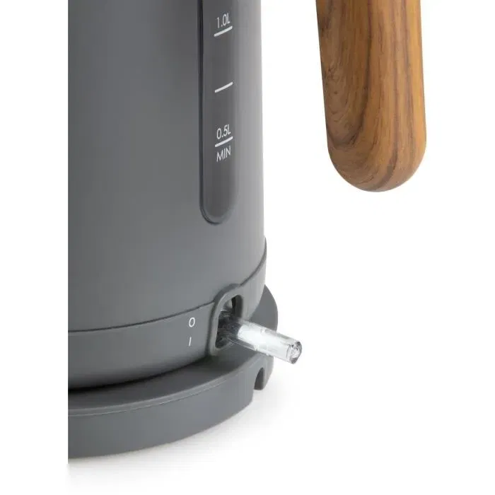 Domo DO9268WK Bouilloire électrique 2200W, 1,7L, socle rotatif 360°, design noir et bois, avec filtre amovible