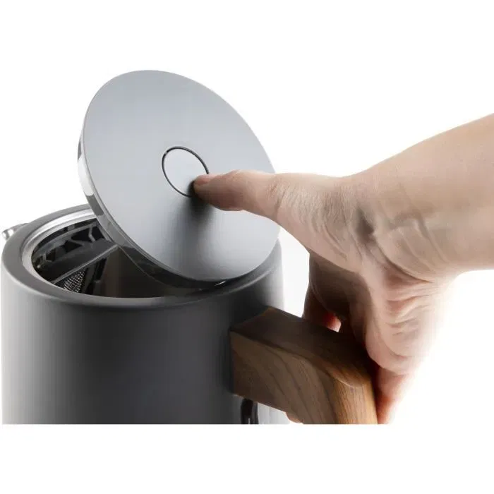 Domo DO9268WK Bouilloire électrique 2200W, 1,7L, socle rotatif 360°, design noir et bois, avec filtre amovible