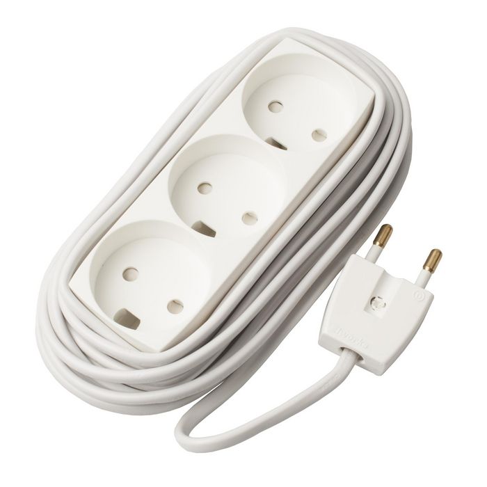 MicroConnect Multiprise Danoise 3 Prises sans Terre, Câble 5 mètres, Type E/F, Rallonge Blanca MicroConnect Multiprise Danoise 3 Prises sans Terre, Câble 5 mètres, Type E/F, Rallonge Blanca