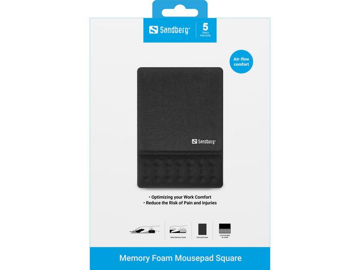 Sandberg Tapis de souris ergonomique avec support de poignet en mousse mémoire, antidérapant - modéle Square