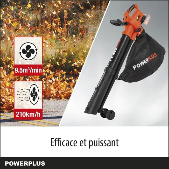 Dual Power Souffleur de Feuilles 3-en-1 à Batterie 40V POWDPG75270 - Vitesse 210 km/h, Sac 45L, sans Batterie ni Chargeur