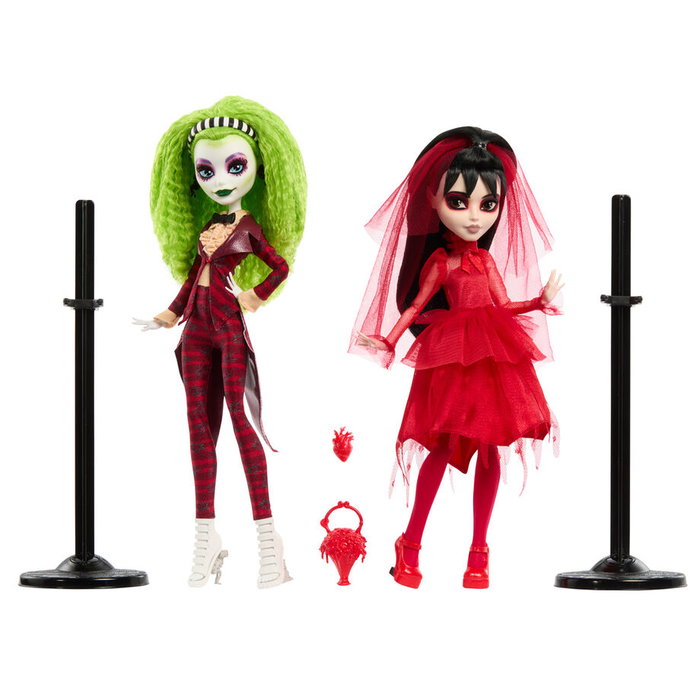 MATTEL Set de 2 Poupées Beetlejuice et Lydia Deetz Monster High Skullector avec Accessoires et Certificat