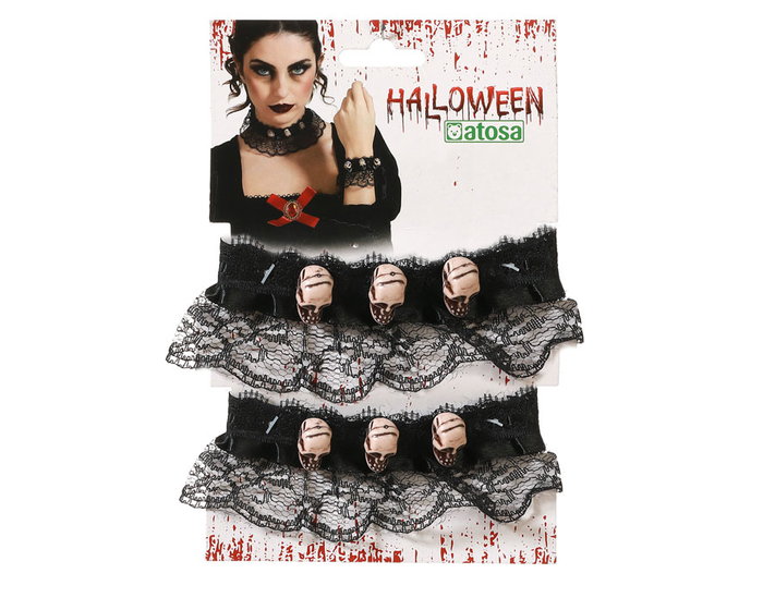 Set gothique de collier et de bracelet à dentelle et têtes de mort pour Halloween, accessoire de costume gothique, vampirique ou jour des morts Set gothique de collier et de bracelet à dentelle et têtes de mort pour Halloween, accessoire de costume gothique, vampirique ou jour des morts
