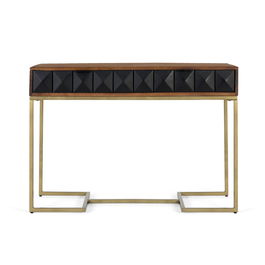 GINER Y COLOMER - Console en bois de manguier et structure en fer, couleur noisette et noir avec tiroirs à motif diamant et pieds de 60 cm