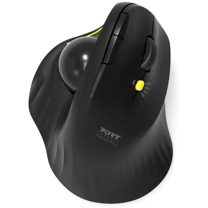 Port Designs 900719 TRACKBALL ERGO Souris ergonomique sans fil trackball Bluetooth et 2.4 GHz, rechargeable, 5 boutons avec molette, noir Port Designs 900719 TRACKBALL ERGO Souris ergonomique sans fil trackball Bluetooth et 2.4 GHz, rechargeable, 5 boutons avec molette, noir