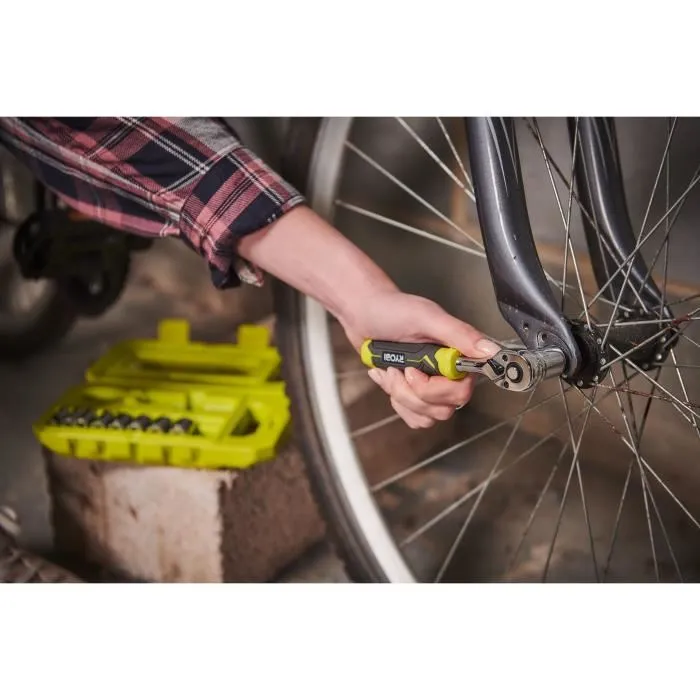 Ryobi Coffret Clé à Cliquet 90 Dents RHRS10PC avec 8 Douilles (8-15 mm) et Adaptateur 1/4''-3/8'' - Compatible LINK