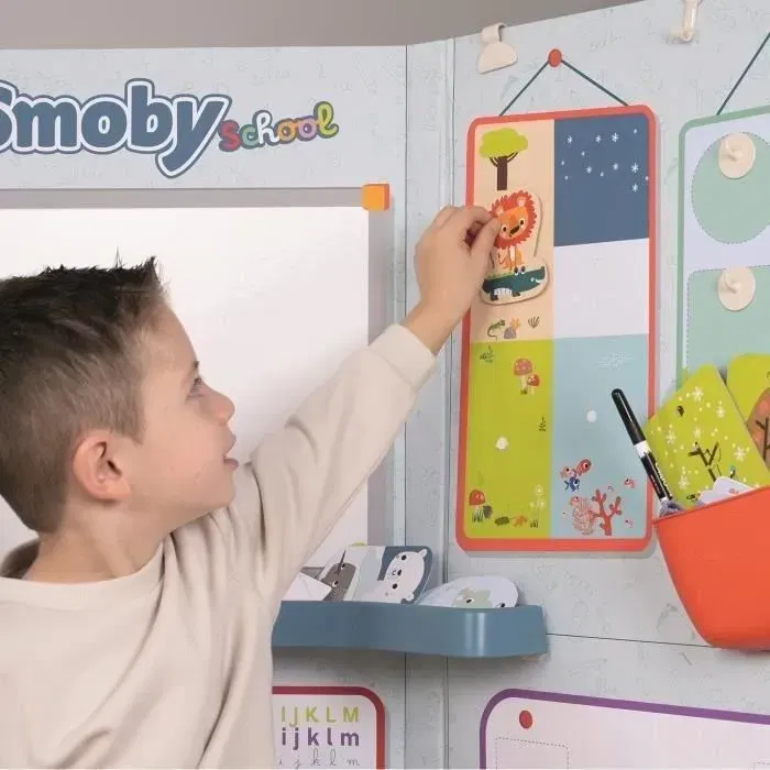 Smoby Smoby School, Jouet d'Imitation École Maternelle avec Ardoise, Horloge et Accessoires pour Apprendre en Jouant, Enfant dès 3 Ans, Fabriqué en France
