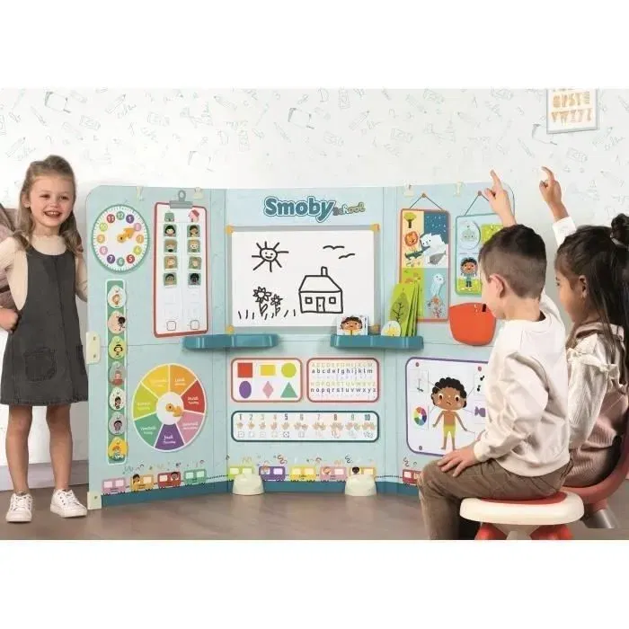Smoby Smoby School, Jouet d'Imitation École Maternelle avec Ardoise, Horloge et Accessoires pour Apprendre en Jouant, Enfant dès 3 Ans, Fabriqué en France