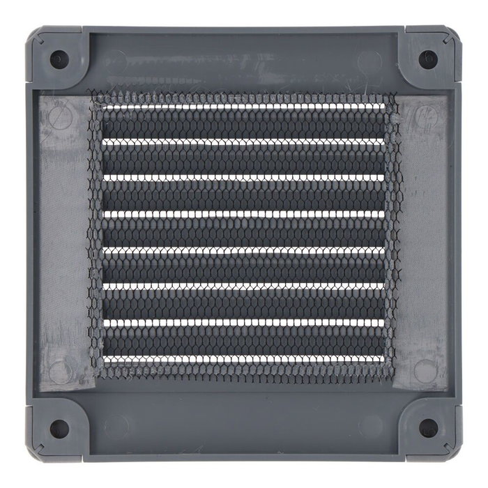 Edm Grille de ventilation carrée avec bouchons et moustiquaire 100x100x7mm ABS gris