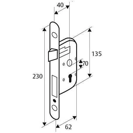 Yale Serrure à encastrer Y50R-A40/B, axe 40 mm, coffre 135 mm, pêne réversible, tête ronde, finition blanc, pour porte de communication résidentielle et tertiaire
