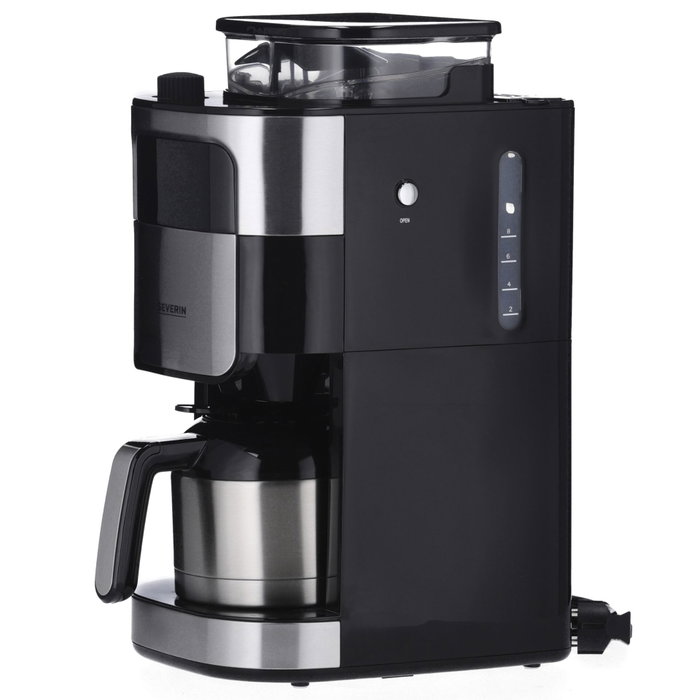 Severin KA 4814 - Cafetière filtre avec broyeur intégré, 8 tasses, Noir/Inox