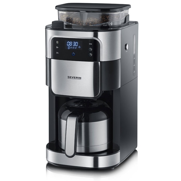 Severin KA 4814 - Cafetière filtre avec broyeur intégré, 8 tasses, Noir/Inox