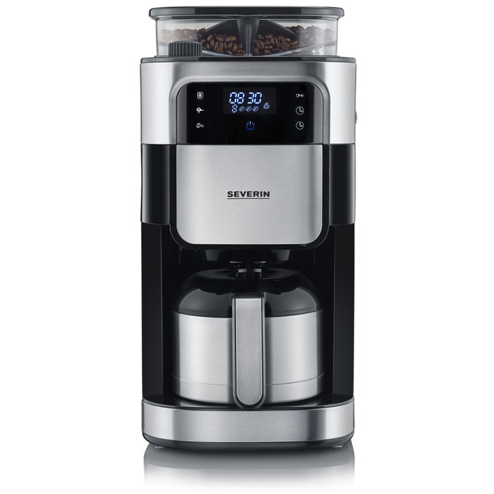 Severin KA 4814 - Cafetière filtre avec broyeur intégré, 8 tasses, Noir/Inox