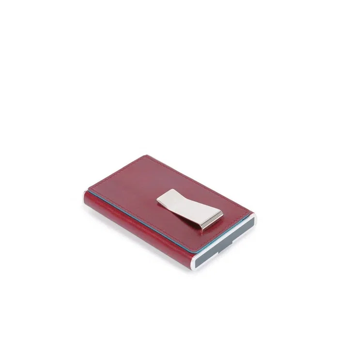 Piquadro Blue Square Porte-cartes en cuir Rouge PP5358B2R-R avec pince à billets