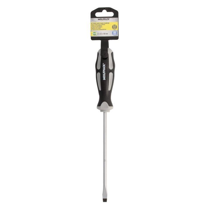 WOLFPACK LINEA PROFESIONAL Destornillador plano estampé en acier S2, 1,2 x Ø 6,5 x 150 mm WOLFPACK LINEA PROFESIONAL Destornillador plano estampé en acier S2, 1,2 x Ø 6,5 x 150 mm