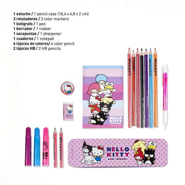 Cerdá - Set de papeterie colorable Hello Kitty - 8 x 24 x 8 cm - Âge minimum 3 ans - Blanc