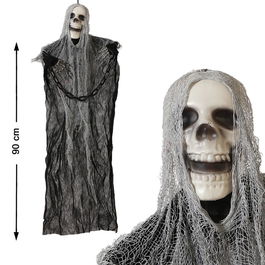 Déguisement Squelette pour Halloween avec Cape Noire et Perruque Grise - Longueur 90 cm