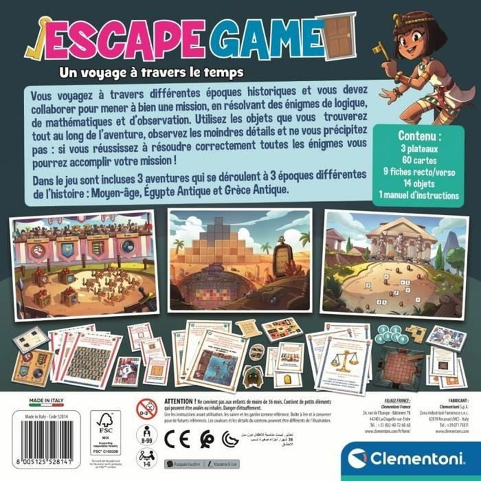 Clementoni Escape Game Voyage dans le Temps - Coffret de 3 Aventures
