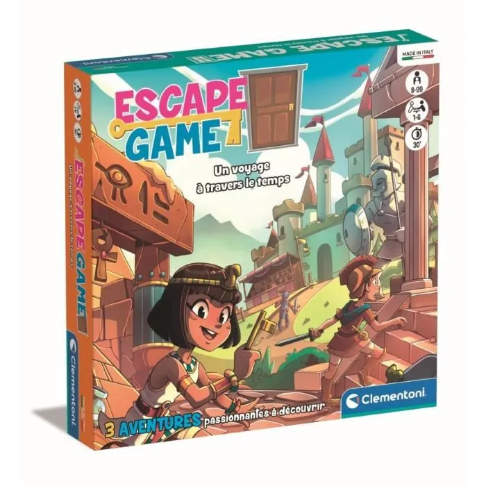 Clementoni - Escape Game Voyage dans le Temps - Coffret de 3 Aventures - Énigmes Égypte Ancienne, Grèce Antique, Moyen Âge - Dès 8 ans Clementoni - Escape Game Voyage dans le Temps - Coffret de 3 Aventures - Énigmes Égypte Ancienne, Grèce Antique, Moyen Âge - Dès 8 ans