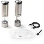 DOMO Moulin à Poivre et Sel Électriques USB avec LED et Réglage de Mouture, Ensemble de 2 (96 ml) - Transparent et Argenté