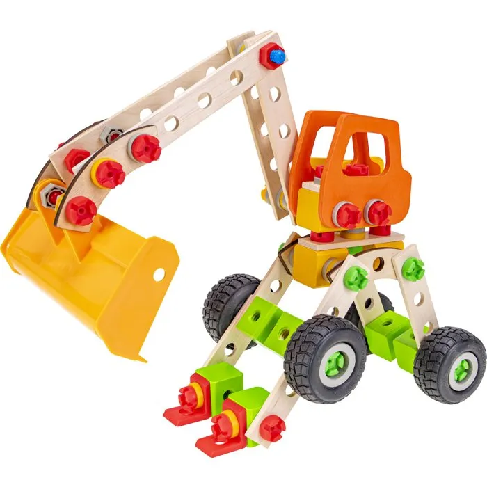 HEROS Constructor - Chargeuse sur roues à construire - Jeu de construction en bois FSC 140 pièces - Pour enfants dès 5 ans