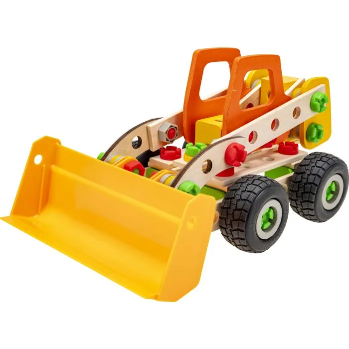 HEROS Constructor - Chargeuse sur roues à construire - Jeu de construction en bois FSC 140 pièces - Pour enfants dès 5 ans