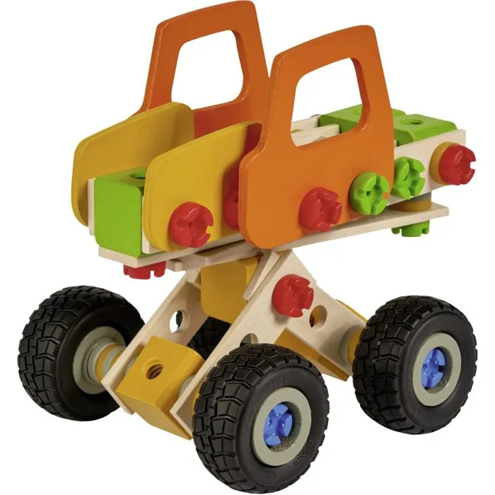 HEROS Constructor - Chargeuse sur roues à construire - Jeu de construction en bois FSC 140 pièces - Pour enfants dès 5 ans