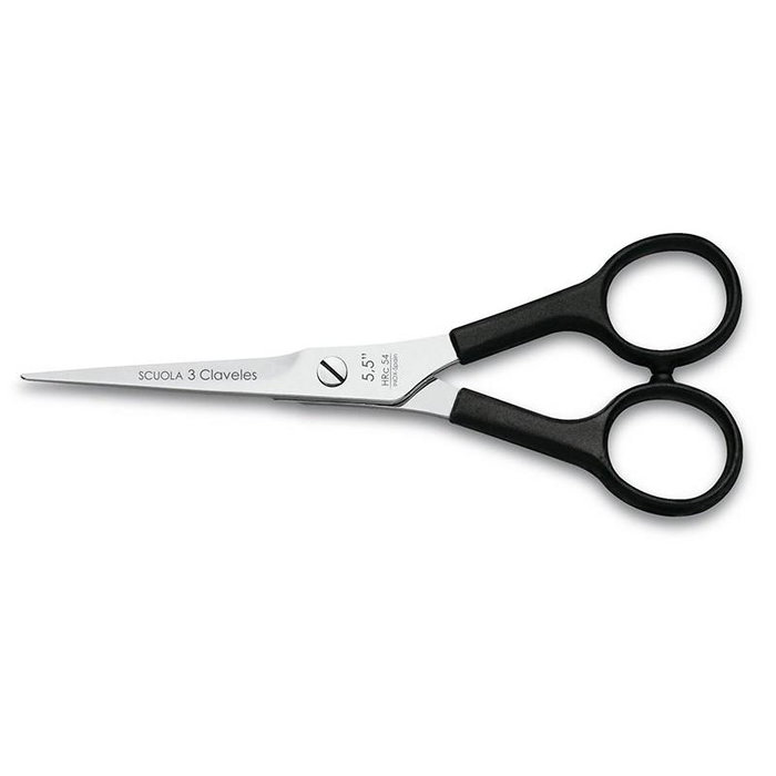 Tres Claveles - Ciseaux de coiffure Scuola, longueur 5.5", acier inoxydable, manche nylon, finition noir Tres Claveles - Ciseaux de coiffure Scuola, longueur 5.5", acier inoxydable, manche nylon, finition noir