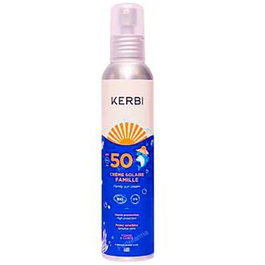 Kerbi Crème Solaire Familiale SPF50 Visage et Corps 150 g - Pour Peaux Sensibles - Protection UVA/UVB - Texture Légère Non Grasse