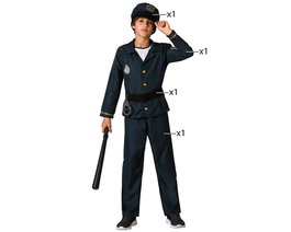 Déguisement de Policier pour Garçon - Bleu Marine - Âge 10-12 Ans - 4 Pièces (Pantalon, Veste, Ceinture, Casquette) - 100% Polyester