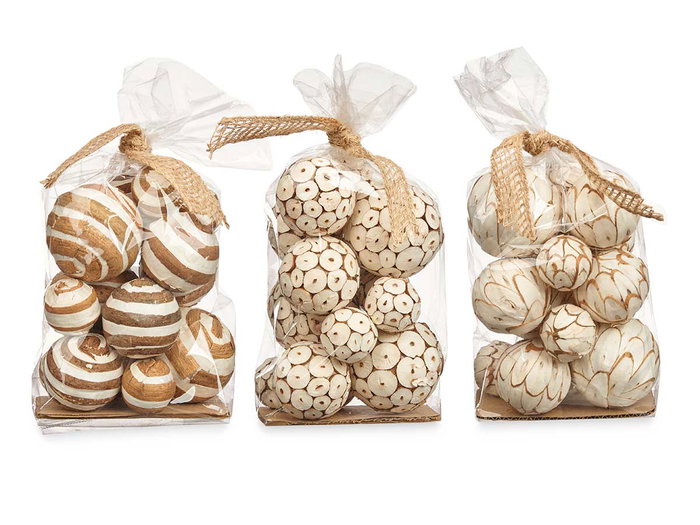 Giftdecor Lot de 3 Boules de Noël avec Sac – Bois et Fibre Naturelle – Blanc et Marron 14x31x10 cm (Set de 12)