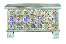 GINER Y COLOMER Coffre en bois de manga à ouverture supérieure - Détails bronze et céramique, finition verte vieillie et lavée - 45 x 80 x 40 cm, 0.15 m³