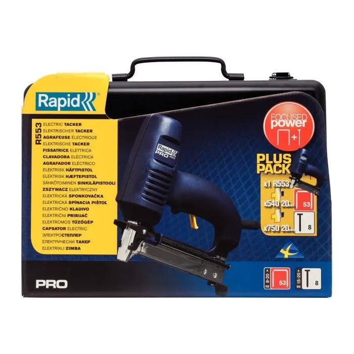 RAPID Agrafeuse électrique professionnelle PRO R553 pour tissus, moquette, cuir - Agrafes 53, clous 8 - 8-20 mm, puissante et robuste