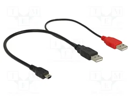 DELOCK Câble USB 2.0 avec 2 prises USB A et 1 prise mini USB B, 0,3m, noir