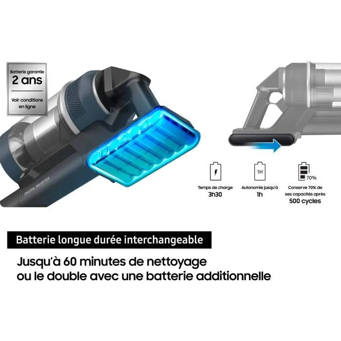 Samsung Aspirateur Balai sans Fil VS20C95EFTB Jet 95 Premium - 210 AW Puissance de Nettoyage - Batterie Longue Durée 60 min - Filtration Performante Samsung Aspirateur Balai sans Fil VS20C95EFTB Jet 95 Premium - 210 AW Puissance de Nettoyage - Batterie Longue Durée 60 min - Filtration Performante