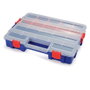 Workpro Organisateur à compartiments empilable avec couvercle 18 divisions - PP transparent - Bleu et rouge - 382 x 300 x 68 mm