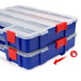 Workpro Organisateur à compartiments empilable avec couvercle 18 divisions - PP transparent - Bleu et rouge - 382 x 300 x 68 mm