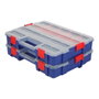 Workpro Organisateur à compartiments empilable avec couvercle 18 divisions - PP transparent - Bleu et rouge - 382 x 300 x 68 mm