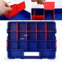 Workpro Organisateur à compartiments empilable avec couvercle 18 divisions - PP transparent - Bleu et rouge - 382 x 300 x 68 mm