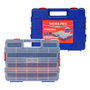 Workpro Organisateur à compartiments empilable avec couvercle 18 divisions - PP transparent - Bleu et rouge - 382 x 300 x 68 mm