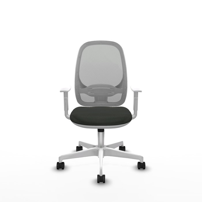 Chaise Cilanco Synchro 3 positions tissu Noir Maille Gris Structure polyamide blanc Accoudoirs blancs Sans appui-tête Roulettes 65mm nylon